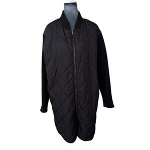 Quilted Longline Jacket With Knit Sleeves By G.H. Bass & Co. Black Medium Womens